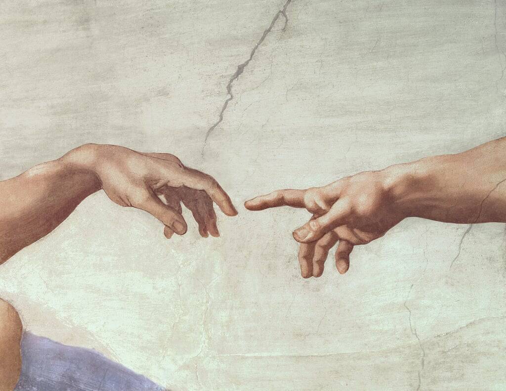 Mão de Deus e Adão por Michelangelo Buonarroti