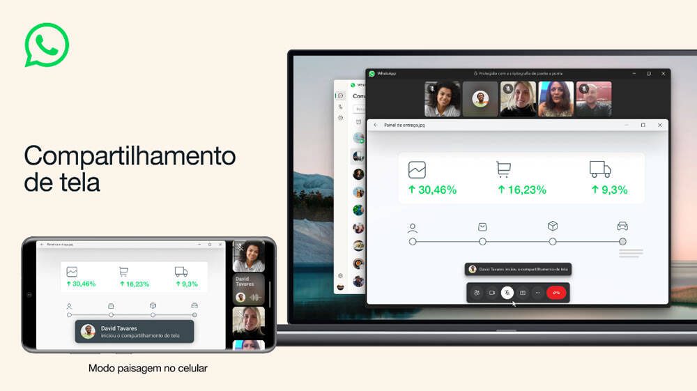 compartilhar tela em chamada de vídeo WhatsApp